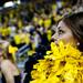 A Michigan cheerleader watches the final minute of play  as The Wolverines lose during a watch party at Crisler Arena on Monday, April 8. Daniel Brenner I AnnArbor.com